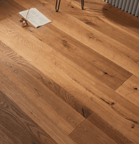 Suelo de roble francés de plancha ancha - construcción de 3 capas, haga clic en Instalar, acabado de laca mate